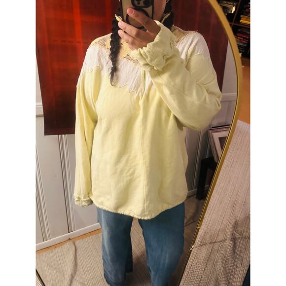 Free People Isla Crochet Quarter Zip Pullover Sweatshirt - Picture 6 of 7